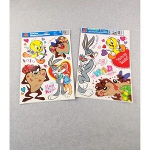 2 Looney Tunes Taz Bugs Martin Valentines Day Window Static Clings VINTAGE New